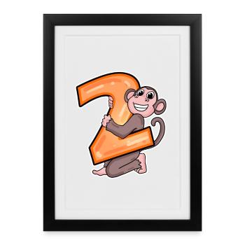 2 ans - 2 anniversaires avec motif animal - Affiche encadrée (27 × 37 cm) - noir - Devant