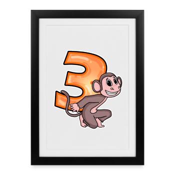 3 ans - 3 anniversaires avec motif animal - Affiche encadrée (27 × 37 cm) - noir - Devant