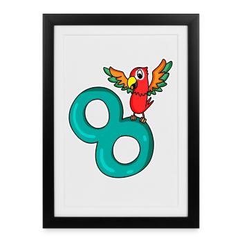 8 ans - 8ème anniversaire avec motif animal - Affiche encadrée (27 × 37 cm) - noir - Devant