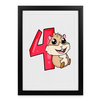 4 years old - 4th birthday with animal motif - Framed poster (27 × 37 cm) - black - Front