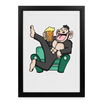 Funny monkey drinks beer - Framed poster (27 × 37 cm) - black - Front