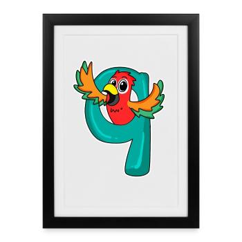 9 ans - 9ème anniversaire avec motif animal - Affiche encadrée (27 × 37 cm) - noir - Devant