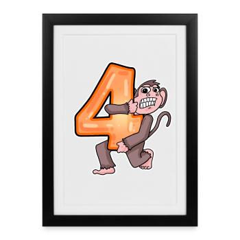 4 years old - 4th birthday with animal motif - Framed poster (27 × 37 cm) - black - Front