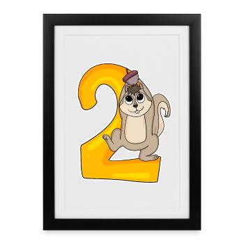2 ans - 2 ans d’anniversaire avec motif animal - Affiche encadrée (27 × 37 cm) - noir - Devant