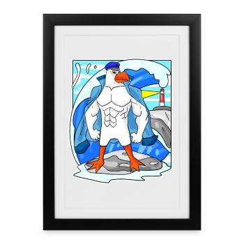 Muscles Seagull Sea North Sea Cadeau - Affiche encadrée (27 × 37 cm) - noir - Devant