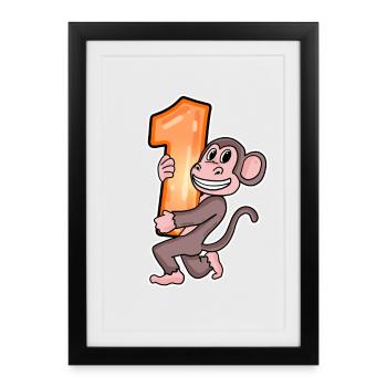 1 an - 1 anniversaire avec motif animal - Affiche encadrée (27 × 37 cm) - noir - Devant