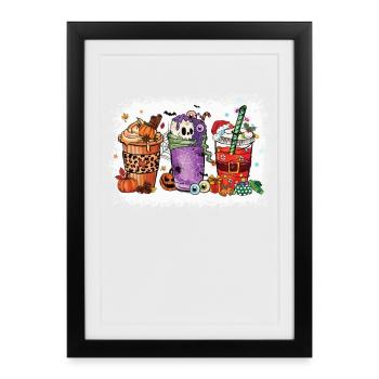 Tasses à café Hallothanksmas blanchies - Affiche encadrée (27 × 37 cm) - noir - Devant