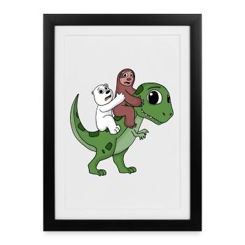 Dinosaure Dino Sloth Bear - Affiche encadrée (27 × 37 cm) - noir - Devant