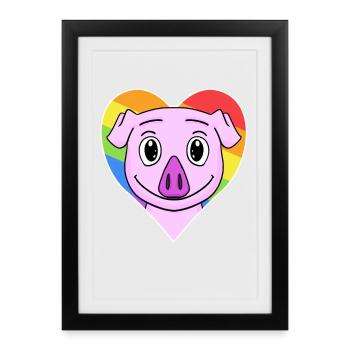 Cochon animal gay au cœur arc-en-ciel - Affiche encadrée (27 × 37 cm) - noir - Devant