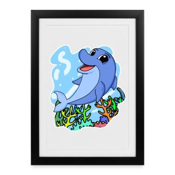 Dolphin - mammal marine animal nature conservation environment - Framed poster (27 × 37 cm) - black - Front