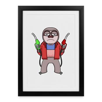 Gas station attendant Sloth petrol station - Framed poster (27 × 37 cm) - black - Front