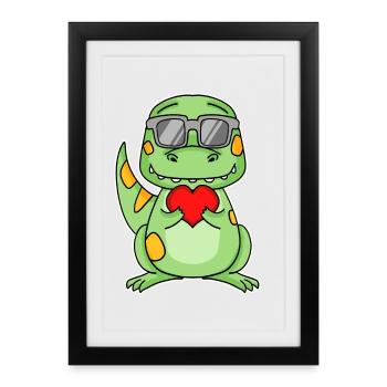 Dinosaurs with Heart - Love Romantic - Framed poster (27 × 37 cm) - black - Front