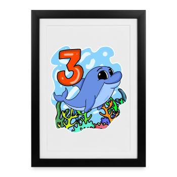 3 ans - 3ème anniversaire avec motif animal - Affiche encadrée (27 × 37 cm) - noir - Devant