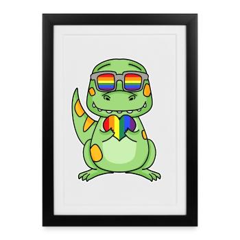 Dinosaures au cœur arc-en-ciel gay - Affiche encadrée (27 × 37 cm) - noir - Devant