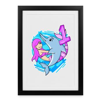 Fille de 1 an - Inscription à l’école Mermaid - Affiche encadrée (27 × 37 cm) - noir - Devant