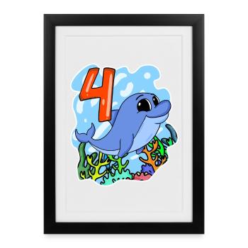 4 years old - 4th birthday with animal motif - Framed poster (27 × 37 cm) - black - Front