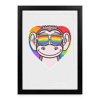 Gay Animal Monkey Rainbow Heart - Framed poster (27 × 37 cm) - black - Front