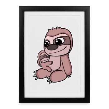 Famille - Paresseux avec bébé paresseux - Affiche encadrée (27 × 37 cm) - noir - Devant
