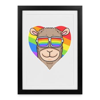 Gay Animal Lama Rainbow Heart - Affiche encadrée (27 × 37 cm) - noir - Devant