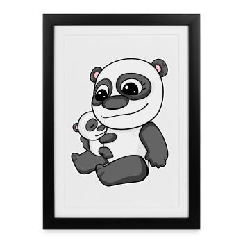 Famille - Panda avec bébé panda - Affiche encadrée (27 × 37 cm) - noir - Devant