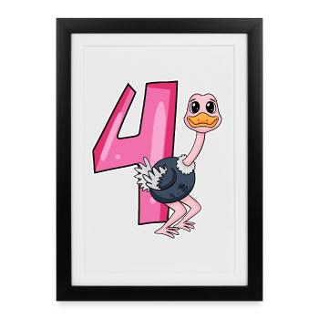 4 years old - 4th birthday with animal motif - Framed poster (27 × 37 cm) - black - Front