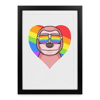 Animal gay paresseux Cœur arc-en-ciel - Affiche encadrée (27 × 37 cm) - noir - Devant