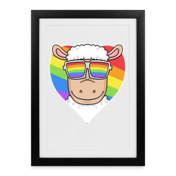 Gay LGBT Animal Mouton Arc-en-ciel Coeur - Affiche encadrée (27 × 37 cm) - noir - Devant