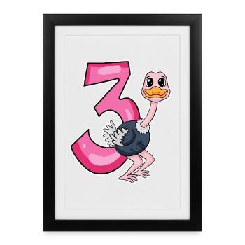 3 Years Old - 3rd Birthday with Animal Motif - Framed poster (27 × 37 cm) - black - Front