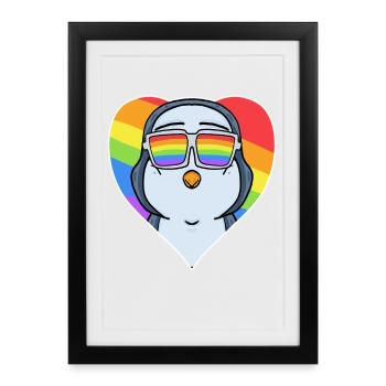 Gay Animal Penguin Rainbow Heart - Affiche encadrée (27 × 37 cm) - noir - Devant