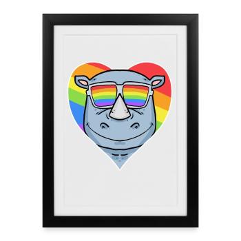 Gay Rainbow Heart Animal Rhino - Affiche encadrée (27 × 37 cm) - noir - Devant