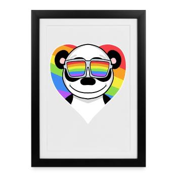 Panda animal gay au cœur arc-en-ciel - Affiche encadrée (27 × 37 cm) - noir - Devant