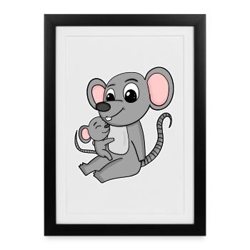 Famille - Souris avec bébé souris - Affiche encadrée (27 × 37 cm) - noir - Devant