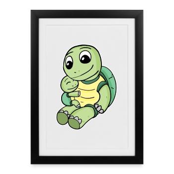 Family - Turtle with baby turtle - Framed poster (27 × 37 cm) - black - Front