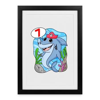 7 Jahre alt - 7. Geburtstag mit Tier Motiv - Gerahmtes Poster (27 × 37 cm) - Schwarz - Vorne