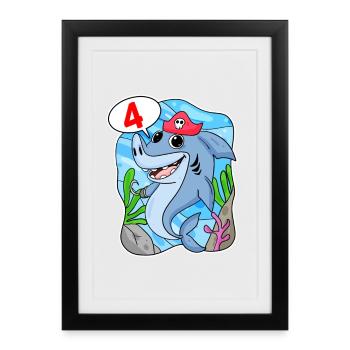 4 years old - 4th birthday with animal motif - Framed poster (27 × 37 cm) - black - Front