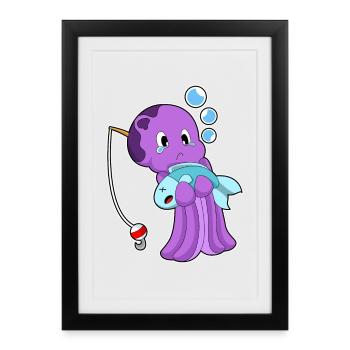 Pêche au poisson pêcheur pieuvre - Affiche encadrée (27 × 37 cm) - noir - Devant