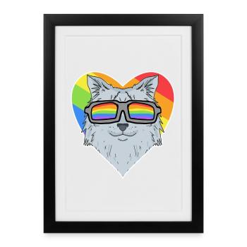 Gay Rainbow - Chat avec des lunettes - Affiche encadrée (27 × 37 cm) - noir - Devant