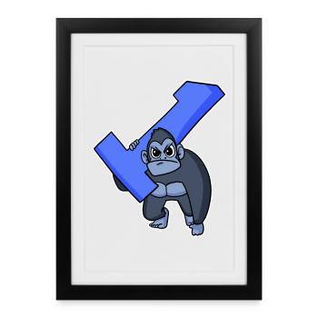 1 year old - school enrolment - monkey motif - Framed poster (27 × 37 cm) - black - Front