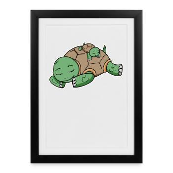 Family - Turtle with baby turtle - Framed poster (27 × 37 cm) - black - Front