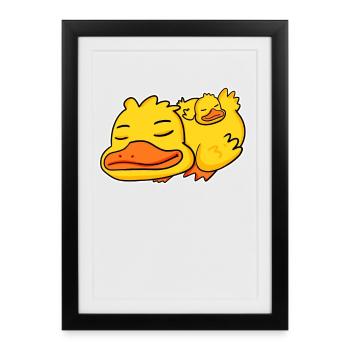 Famille - Canard avec bébé canard - Affiche encadrée (27 × 37 cm) - noir - Devant