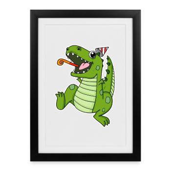 Dino Party - Affiche encadrée (27 × 37 cm) - noir - Devant