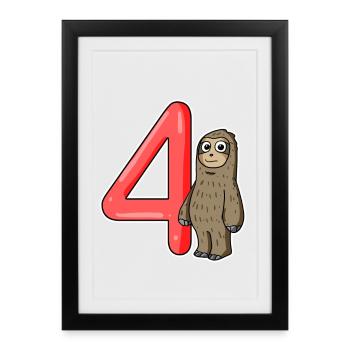 4 years old - 4th birthday with animal motif - Framed poster (27 × 37 cm) - black - Front