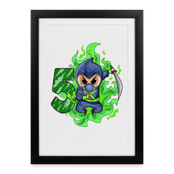 Garçon 5 ans 5ème anniversaire Garçon Ninja Green - Affiche encadrée (27 × 37 cm) - noir - Devant