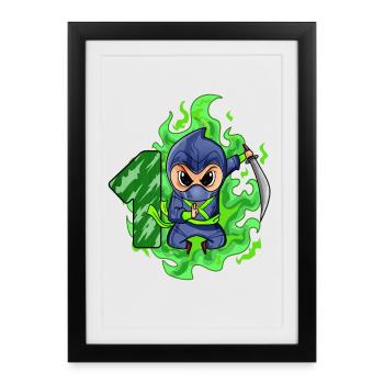 Garçon 1 an 1er anniversaire Garçon Ninja Green - Affiche encadrée (27 × 37 cm) - noir - Devant
