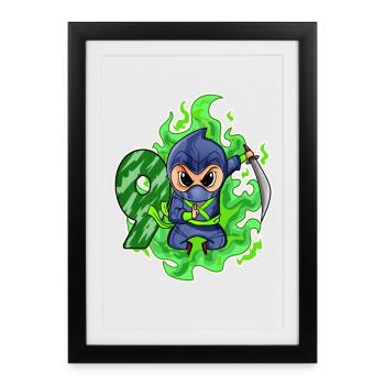 Garçon 9 ans 9ème anniversaire Garçon Ninja Green - Affiche encadrée (27 × 37 cm) - noir - Devant