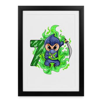 Garçon 7 ans 7ème anniversaire Garçon Ninja Green - Affiche encadrée (27 × 37 cm) - noir - Devant