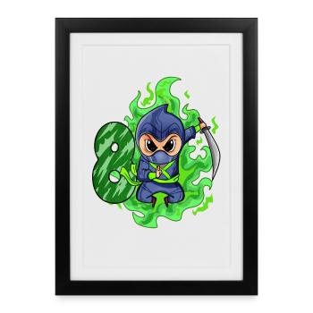 Garçon 8 ans 8ème anniversaire Garçon Ninja Green - Affiche encadrée (27 × 37 cm) - noir - Devant