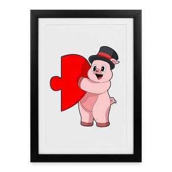 Pig Groom Heart Wedding - Framed poster (27 × 37 cm) - black - Front