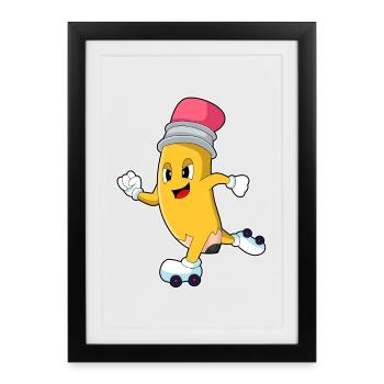 Bleistift Rollschuhfahren Rollschuhe - Gerahmtes Poster (27 × 37 cm) - Schwarz - Vorne