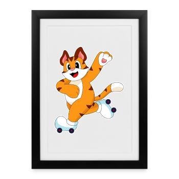 Tiger Rollschuhfahren Rollschuhe - Gerahmtes Poster (27 × 37 cm) - Schwarz - Vorne